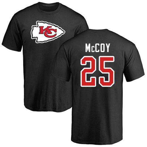 Men Kansas City Chiefs #25 McCoy LeSean Black Name and Number Logo T-Shirt
